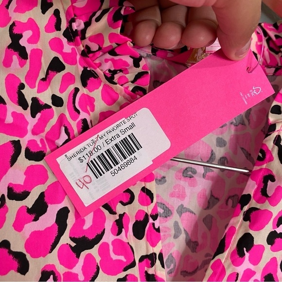 Lilly Pulitzer Sherida Top my Favorite Spot Pink Cheetah 009350 - Picture 2 of 3